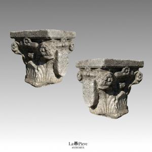 Pair of antique granite capitals